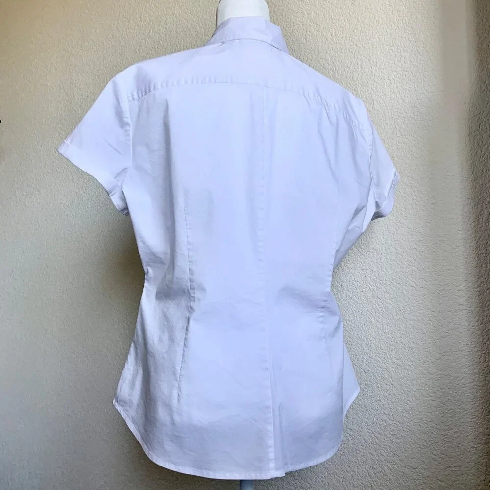 NEW YORK & COMPANY Stretch Short Sleeve Button Up Shirt White Size XL - Picture 2 of 3